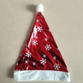Shiny red metallic Christmas hat with white snowflake patterns and plush trim decoration - Red (Classic Snowflake)