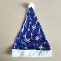 Blue Christmas hat with white snowflake patterns and plush trim for holiday parties - Blue (Classic Snowflake)