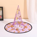 Cappello da strega di Halloween in rete viola con stelle dorate e zucche - Taglia unica / Motivo Strega (Viola)