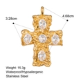 Golden stainless steel cross pendant with lava texture and oval zircon stones inlay - Lava Texture Cross Style (P2405006)
