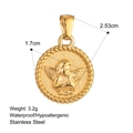 18k gold plated stainless steel 1.7cm round angel pendant with detailed size specifications - Angel Relief Coin Style (P2405007)