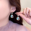 Elegant gold-tone earrings featuring freshwater pearls and vintage oil painting enamel design - Enamel Contrast Oil Painting Earrings