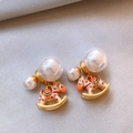 Elegant vintage style rocking horse pearl earrings with a luxury gold-tone finish - Enamel Pink Pony Pearl Earrings