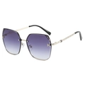 Occhiali da sole lusso oversize da donna con lenti viola sfumate e montatura in metallo - Montatura Argento Lente Sfumata Grigia