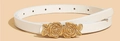 Dettaglio della cintura in pelle bianca con fibbia a rosa dorata elegante e floreale - 90 / Fibbia Rosa (Bambini) Bianco