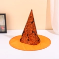 Orangefarbener Hexenhut mit schwarzen Rankenmustern und Fledermausmotiven für Halloween - Orange Fledermausmuster Stil