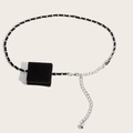 Vintage zwarte mini riemtas voor dames met zilveren metalen ketting en suède textuur - Suède Ketting + Tasje (1730# Zwart)