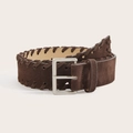 Cinturon vintage de gamuza marron para mujer con bordes trenzados y hebilla de plata - café
