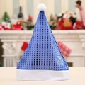 Blue sequin Santa hat with white plush trim and pompom for Christmas party - Blue / Kids