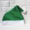 Cappello di Babbo Natale con paillettes verdi, bordo in peluche bianco e pompon - Verde / Adulto