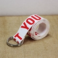 Cintura bianca in tela con stampa I LOVE YOU rossa e fibbia a doppio anello a D - Bianco con Lettere Rosse
