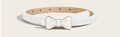 Ceinture fine en cuir verni blanc pour enfants avec boucle noeud dorée pour filles - 105cm / Adulte / Blanc