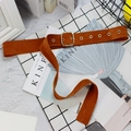 Brown velvet waist belt for women with square golden buckle and decorative metal eyelets - Khaki
