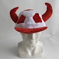 Funny red and white plush viking devil horn hat for cosplay parties and photos - Red Sun Hat Horns
