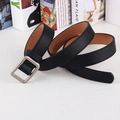 Detail of thin black faux leather belt with silver square buckle on white surface - Square Buckle Black / 102cm