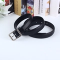 Classic black leather belt for women with silver square pin buckle and smooth finish - Microfiber Square Buckle