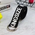 Detail eines schwarzen Nylon-Stoffgürtels mit silbernen Doppel-D-Ringen und KINGSIZE K-Druck - Schwarz