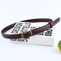 Cintura sottile in pelle marrone scuro vintage con fibbia rotonda in bronzo per donna - Caffè con Fibbia in Bronzo / 105cm