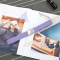 Dettagli della trama della cintura in tela viola con fibbia rettangolare in argento - Viola
