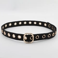 Cintura alla moda in tela nera con occhielli in metallo dorato e fibbia quadrata lucida - Nero