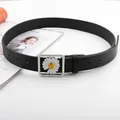 Cintura retrò in pelle nera da donna con fibbia a margherita per jeans e abiti eleganti - 2.8 Fibbia a Pressione Inglese Margherita