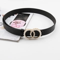 Elegante cintura nera in ecopelle con trama coccodrillo e fibbia dorata con perle - Nero (Fibbia con Perle a Doppio Anello Grande)