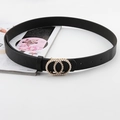 Cintura da donna in ecopelle nera testurizzata coccodrillo con fibbia a doppio anello perlato - Nero (Fibbia con Perle a Doppio Anello Piccola)