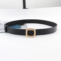 Classic black leather belt with matte gold square metal buckle in a stylish wrap design - Gold Pearl Buckle