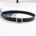 Minimalist black leather belt for women featuring a vintage silver square metal buckle - Silver Pearl Buckle