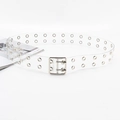 Detail of transparent PVC punk belt with double row silver grommets and metal buckle - Transparent Double Row Eyelet