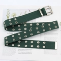 Cintura in tela verde scuro con fibbia a doppio ardiglione e occhielli metallici a stella - Verde