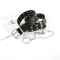 Cinturón punk de cuero sintético negro con ojales dobles y cadena de metal plateada de quita - Negro (con cadena)