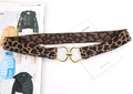 Detailed macro of leopard print elastic waist belt with horseshoe golden buckle - Large Semicircle Buckle / Leopard Print