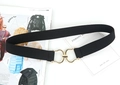 Detail of black elastic belt with golden horseshoe buckle on a fashion magazine - Large Semicircle Buckle / Black