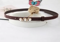 Close-up of a brown leather belt with gold buckle and elegant pearl embellishments - 3 Pearls Wave Rhinestone / Fuschia