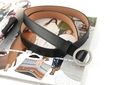 Detail of classic black leather skinny belt featuring a silver round buckle on fashion magazine - 105cm / Round Buckle No Hole (Black)