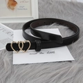 Women's slim black leather belt with gold double heart buckle for jeans and dresses - 105cm / Black