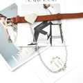 Detail of a brown leather belt featuring a large silver heart plate and chunky chain accent - Heart Large Ring Chain (Khaki)