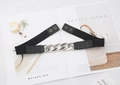 Detail of black elastic belt with silver metal chain buckle and snap button closure - 3CM Chain Elastic (Silver)