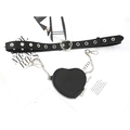 Black leather punk belt with heart buckle, eyelets, and detachable heart-shaped pouch - Black Heart Buckle Eyelets With Heart Pouch