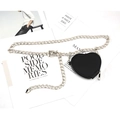 Black heart-shaped mini waist bag with silver metal chain belt and chic punk aesthetic - Pin Buckle Aluminum Chain with Heart Pouch (436)