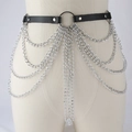 Punk PU leather waist belt with multi-layer silver metal chains and central ring - Black Multilayer Chain Style (498)