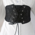 Women's black lace corset belt with rose patterns and lace-up front for dresses - Black