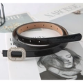 Elegant black patent leather belt for women with sparkling rhinestone buckle on magazines - Black
