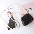 Quilted black mini heart bag with vintage gold clasp and elegant pearl chain strap - Quilted Kiss-lock Style (553)