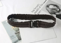 Detail of dark brown elastic pleated belt with a black plastic tactical buckle closure - Coffee
