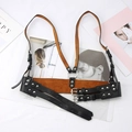 Punk style black leather body harness belt with silver metal O-ring and studs for women - Black