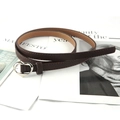 Vintage dark brown slim leather belt with silver heart buckle for dresses and jeans - Coffee