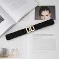 Black elastic waist belt with gold double-ring metal buckle on minimalist background - O-Shape Buckle (Black)