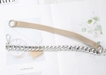 Detail of silver chain strap with khaki webbing and lobster clasp for handbags - Silver Chain Apricot Belt